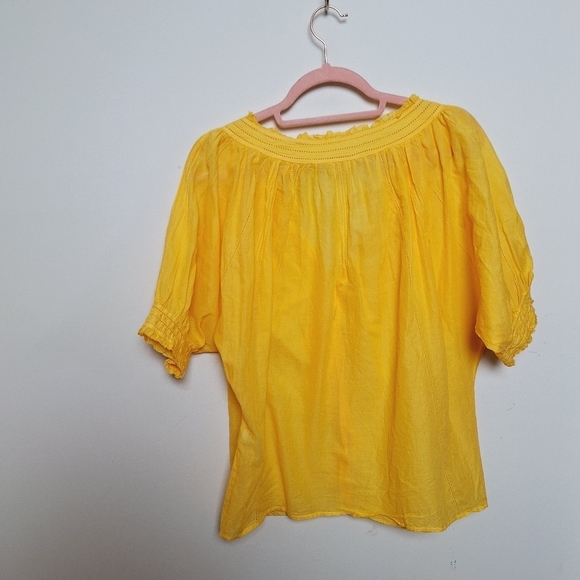 Diane von Furstenberg Yellow Gauzy Cotton Ruffle Short Sleeve Blouse Size 10 - Picture 4 of 11